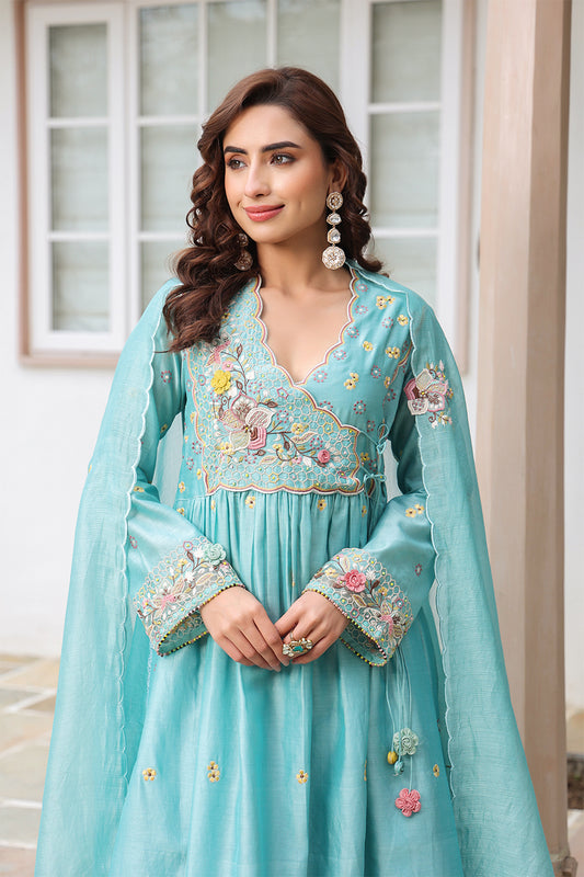 Gulzar Blue Frockstyle Kurta Set