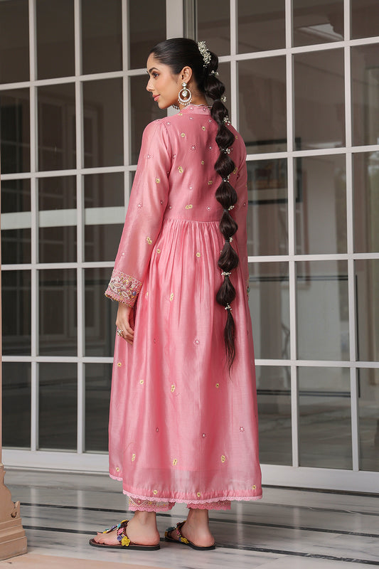 Gulzar Pink Frockstyle Kurta Set