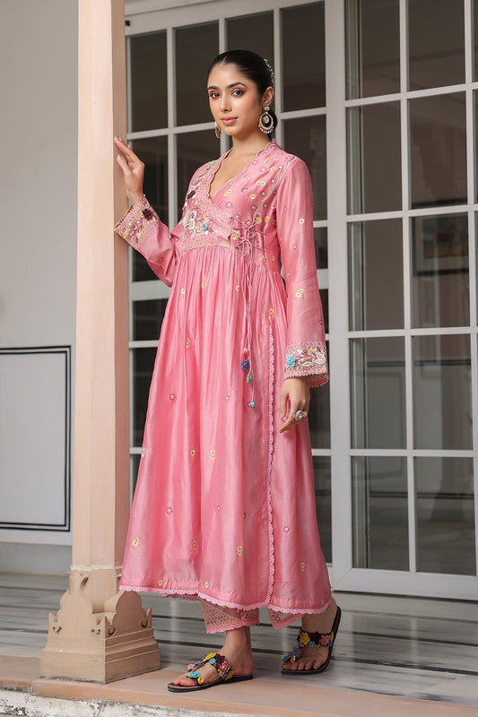 Gulzar Pink Frockstyle Kurta Set