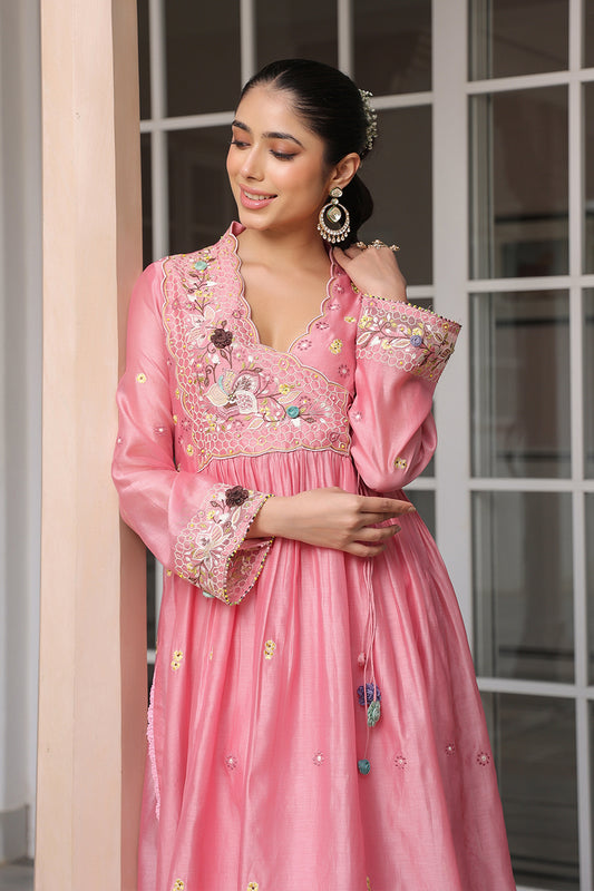 Gulzar Pink Frockstyle Kurta Set