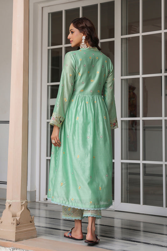 Gulzar Green Frockstyle Kurta Set