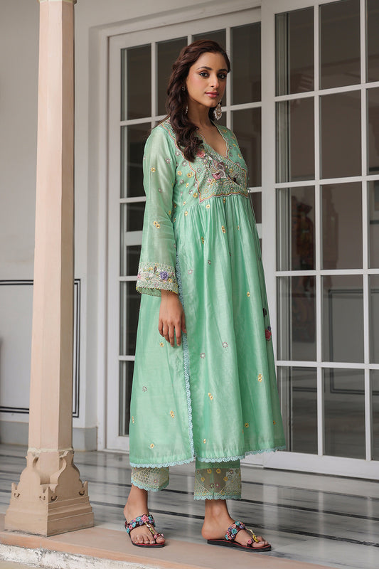 Gulzar Green Frockstyle Kurta Set
