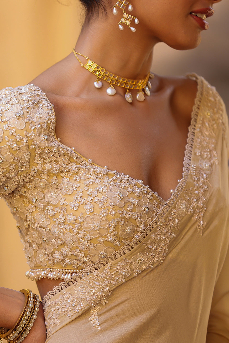 Vaayu Beige Bail Buti Saree Set