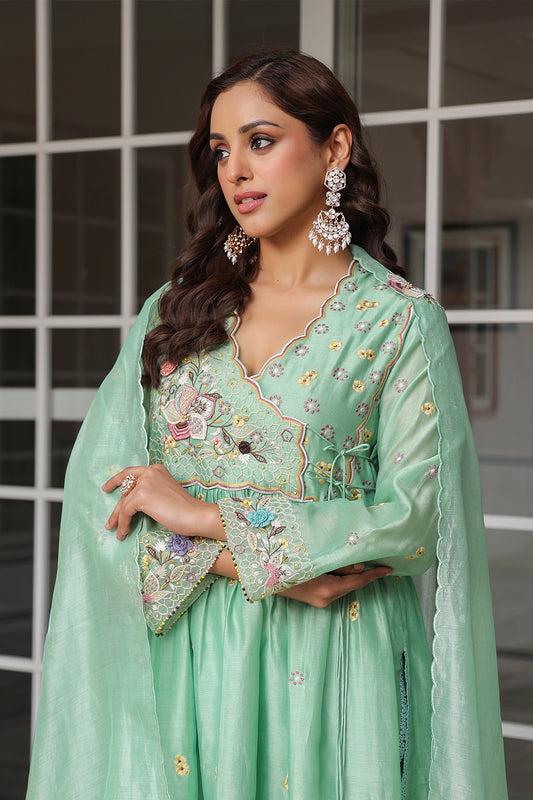 Gulzar Green Frockstyle Kurta Set