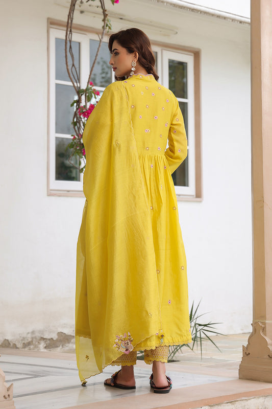 Gulzar Yellow Frockstyle Kurta Set