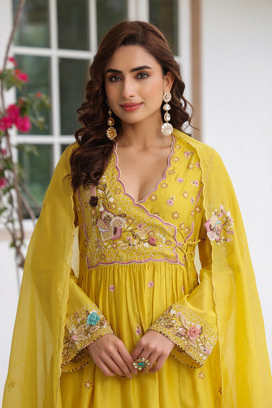 Gulzar Yellow Frockstyle Kurta Set