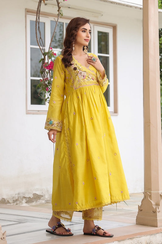 Gulzar Yellow Frockstyle Kurta Set