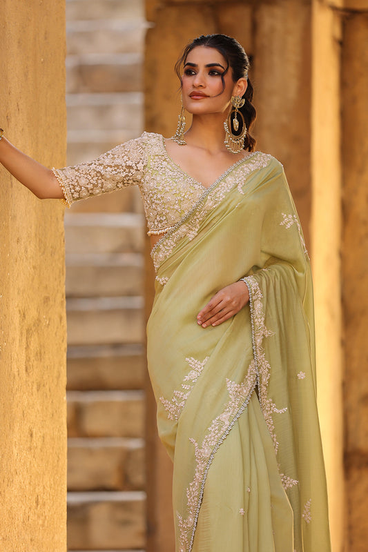 Vaayu Green Bail Buti Saree Set