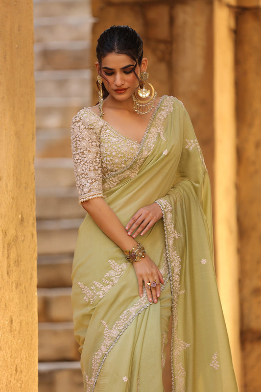 Vaayu Green Bail Buti Saree Set