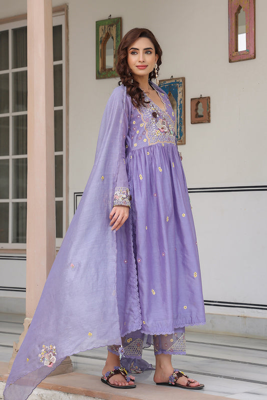 Gulzar Lilac Frockstyle Kurta Set