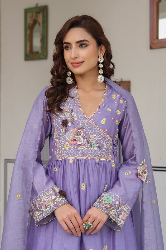 Gulzar Lilac Frockstyle Kurta Set
