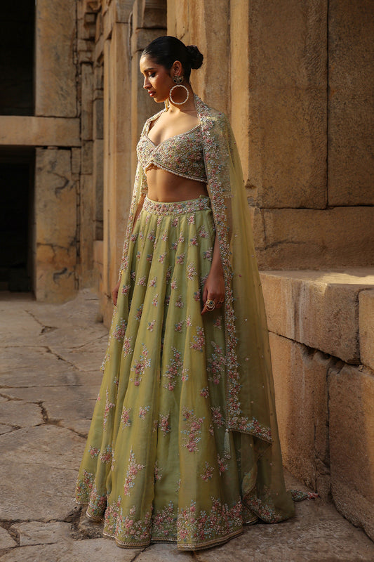 Vaayu Green Multicolor Phool Lehenga Set