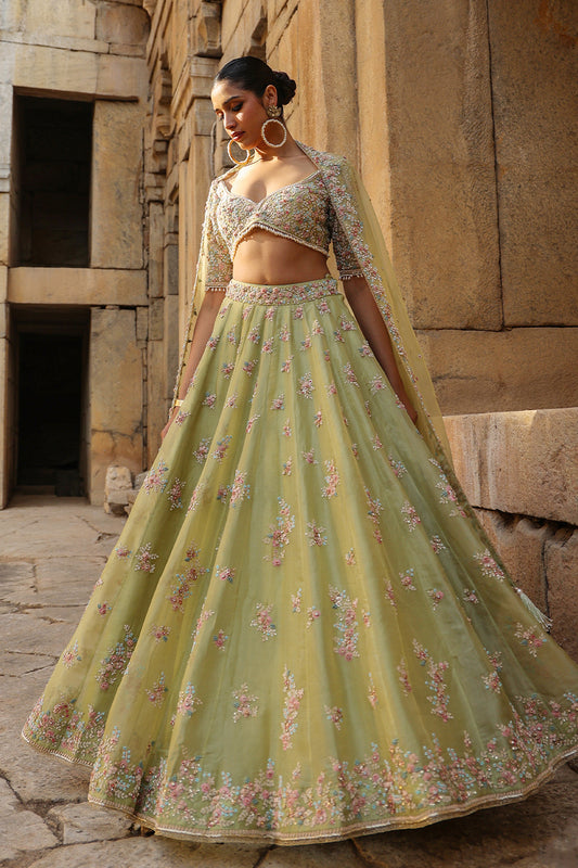 Vaayu Green Multicolor Phool Lehenga Set