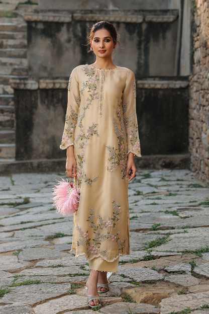 Vaayu Beige Multicolor Jaal Kurta Set