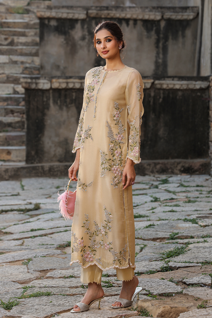 Vaayu Beige Multicolor Jaal Kurta Set