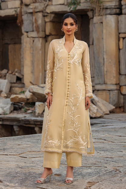 Vaayu Beige Heavy Jacket Kurta Set