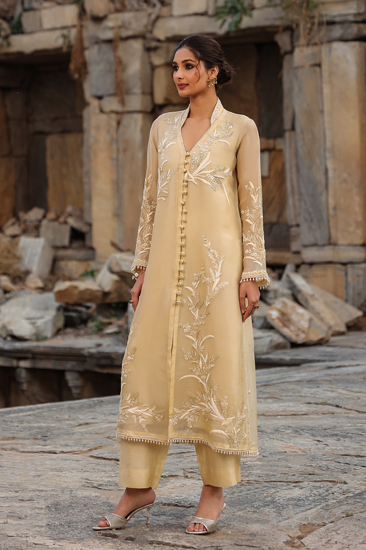 Vaayu Beige Heavy Jacket Kurta Set