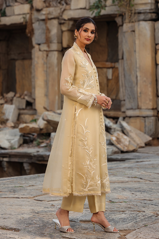 Vaayu Beige Heavy Jacket Kurta Set