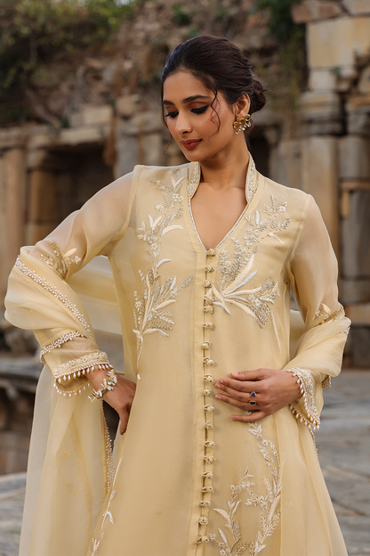 Vaayu Beige Heavy Jacket Kurta Set