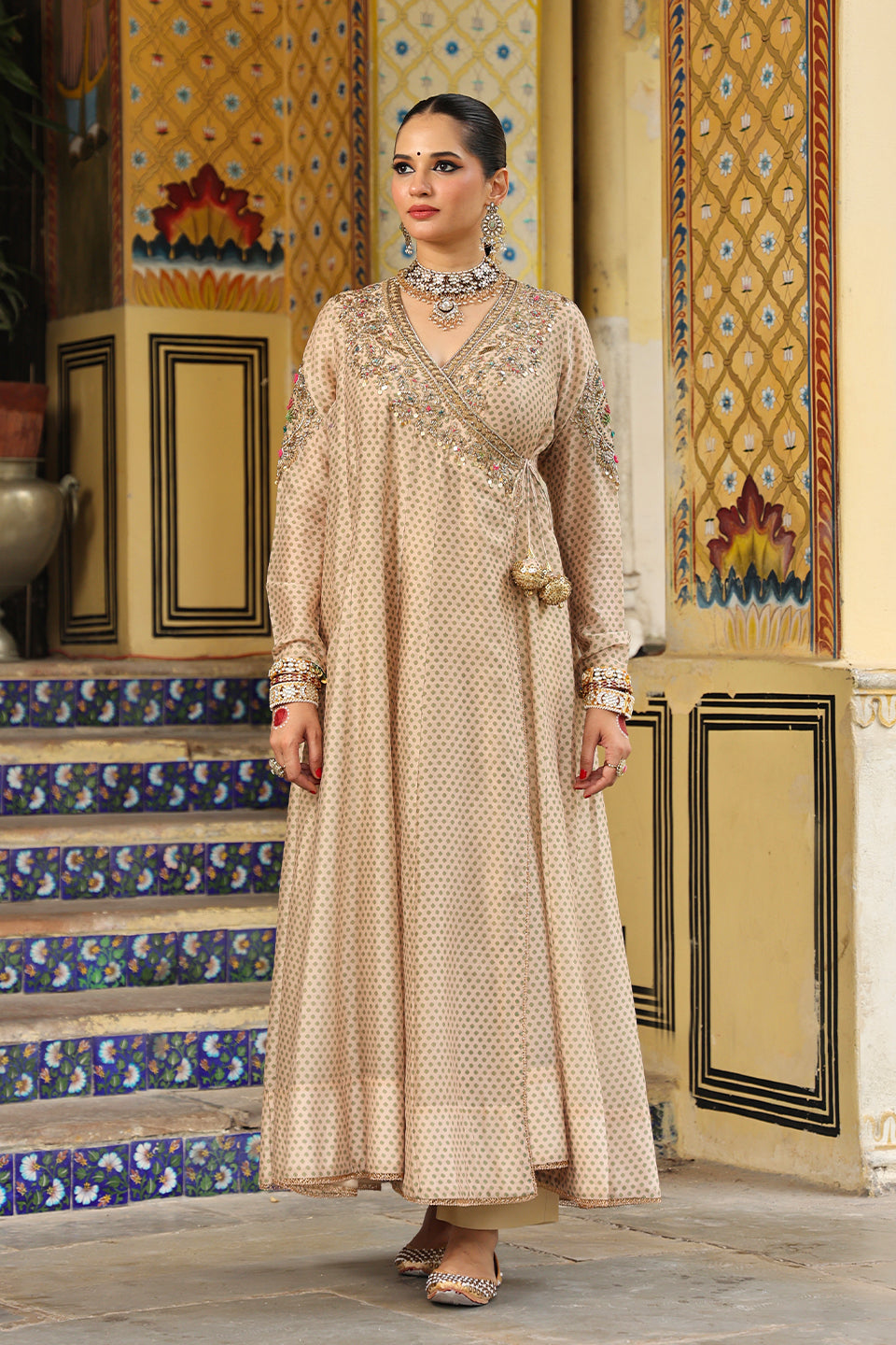 Ahista Ivory Printed Heavy Angrakha