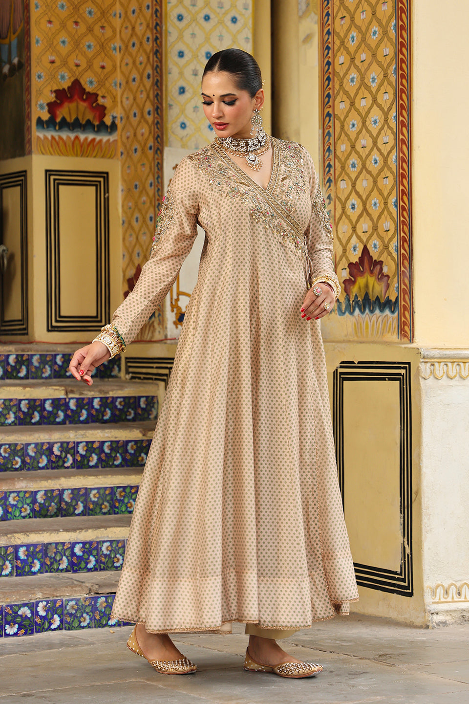 Ahista Ivory Printed Heavy Angrakha