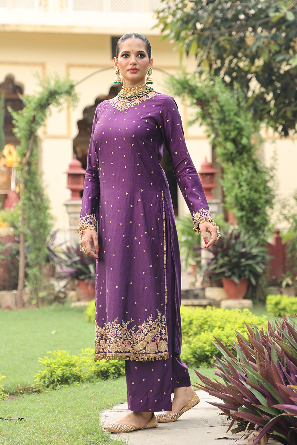 Ahista Purple Mayur Applique Long Kurta Set