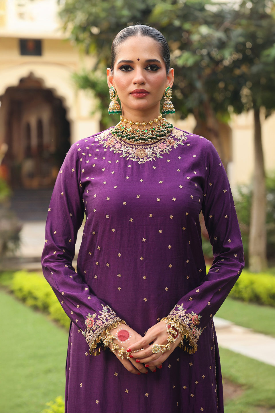 Ahista Purple Mayur Applique Long Kurta Set