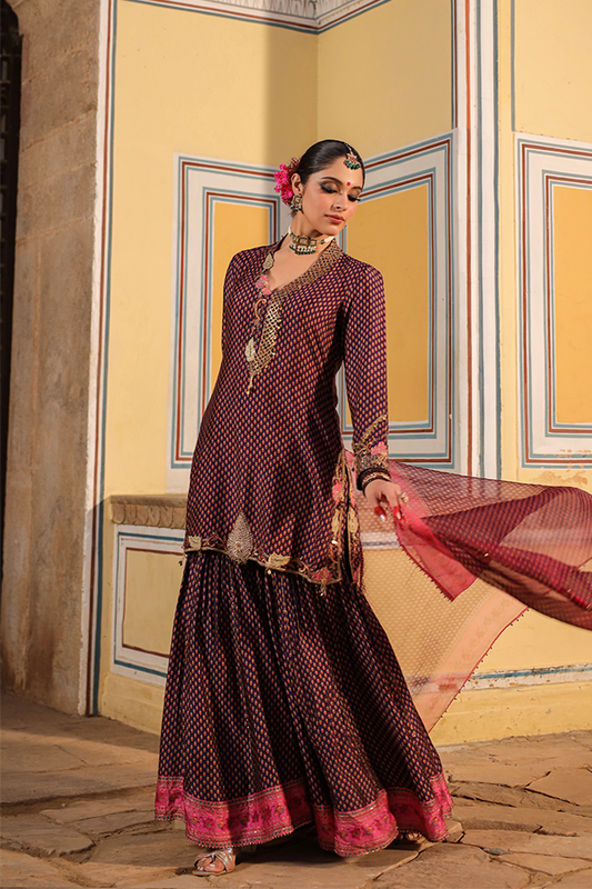 Cheent Print Sharara Cut Work + Heavy Hem