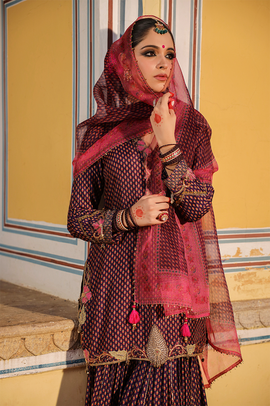 Cheent Print Sharara Cut Work + Heavy Hem