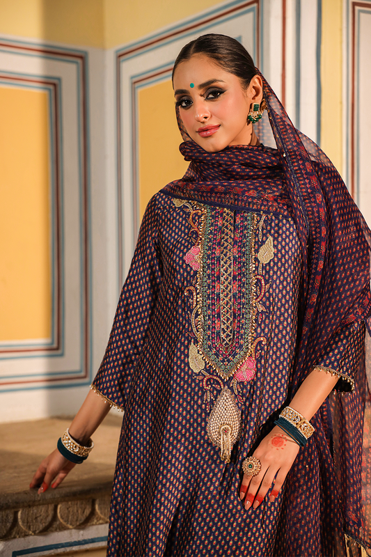 Cheent Print Heavy Neck Kurta Set