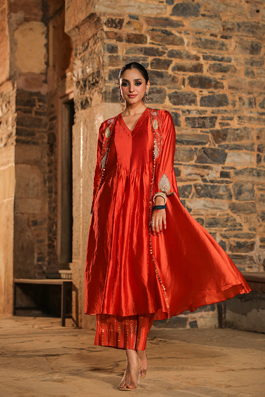 Cheent Embroidery Solid Jacket Kurta Set