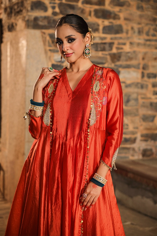 Cheent Embroidery Solid Jacket Kurta Set