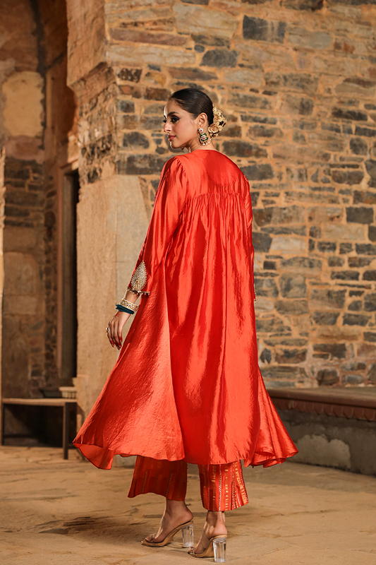 Cheent Embroidery Solid Jacket Kurta Set