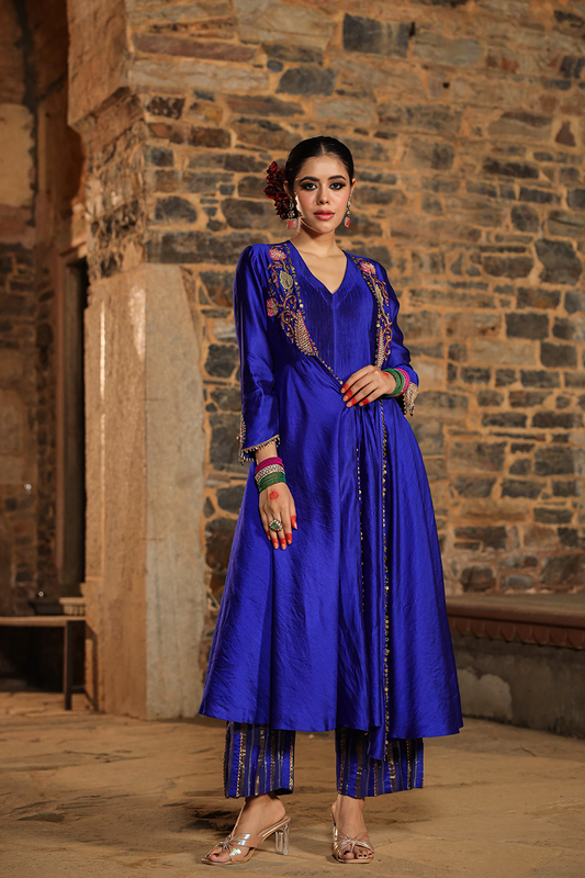 Cheent Embroidery Solid Jacket Kurta Set