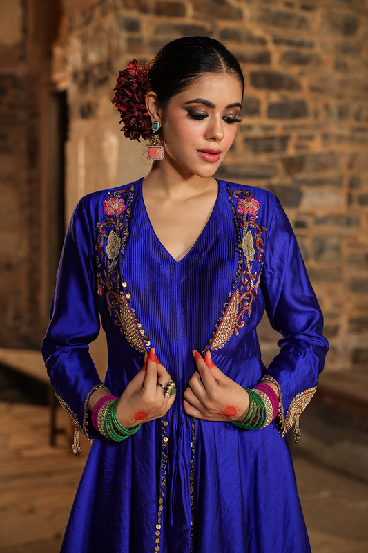 Cheent Embroidery Solid Jacket Kurta Set