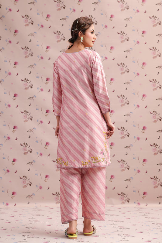 Noor Pink Striped Straight Kurti Set