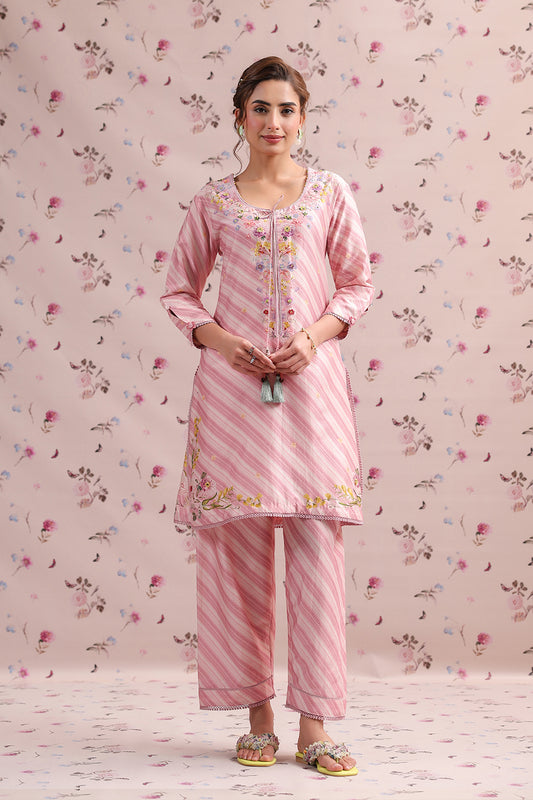 Noor Pink Striped Straight Kurti Set