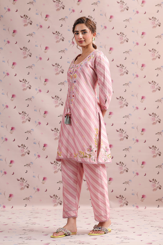 Noor Pink Striped Straight Kurti Set