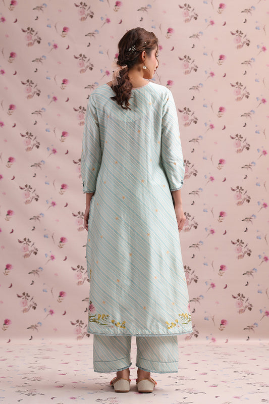Noor Light Blue Striped Straight Long Kurta Set