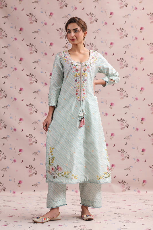 Noor Light Blue Striped Straight Long Kurta Set