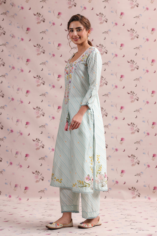 Noor Light Blue Striped Straight Long Kurta Set