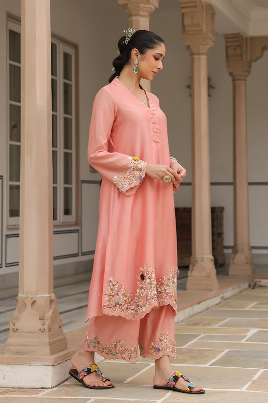 Gulzar Peach Scallop Kurta Set