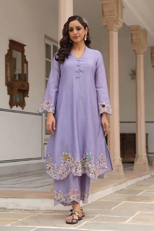 Gulzar Lilac Scallop Kurta Set