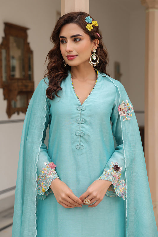 Gulzar Blue Scallop Kurta Set