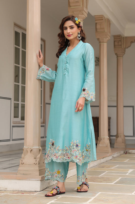 Gulzar Blue Scallop Kurta Set