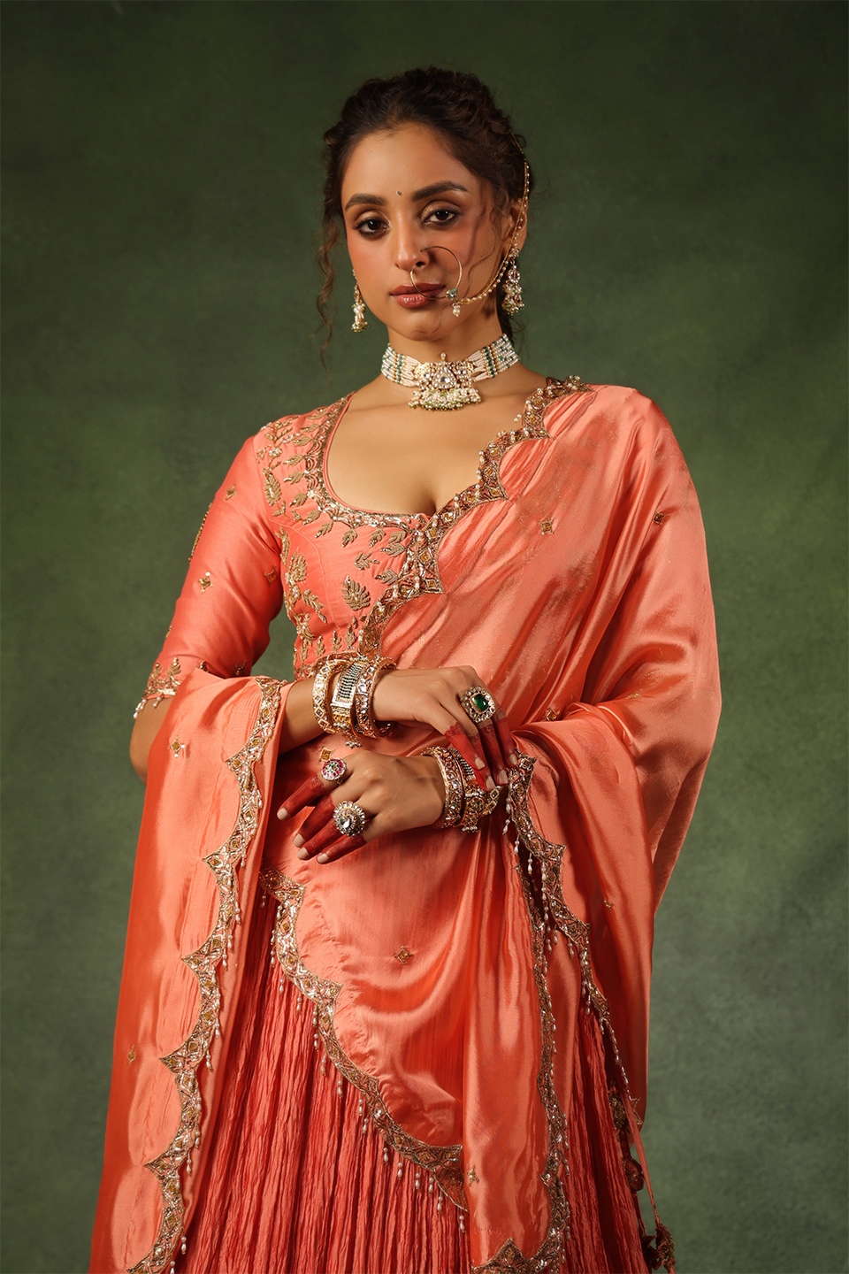 Pakeezah Zardosi Ambi Buta Lehenga Narangi