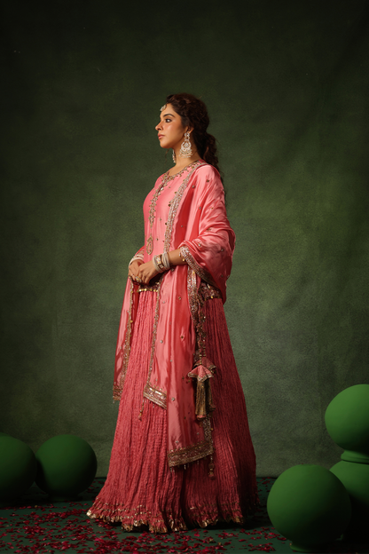 Pakeezah Zardosi Ambi Kurta Lehenga Gulabi