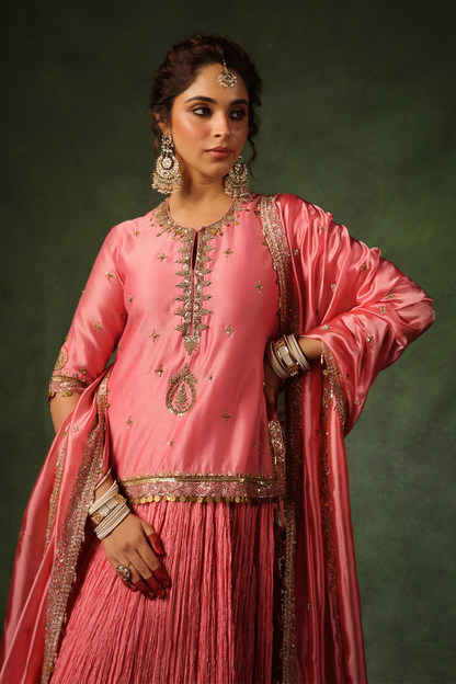 Pakeezah Zardosi Ambi Kurta Lehenga Gulabi