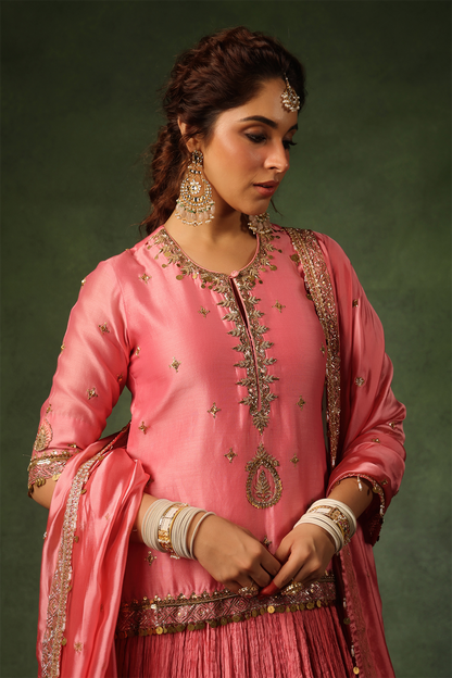 Pakeezah Zardosi Ambi Kurta Lehenga Gulabi