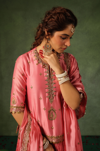 Pakeezah Zardosi Ambi Kurta Lehenga Gulabi